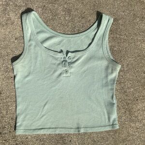 Tank Crop Top with Button Henley in Mint Green